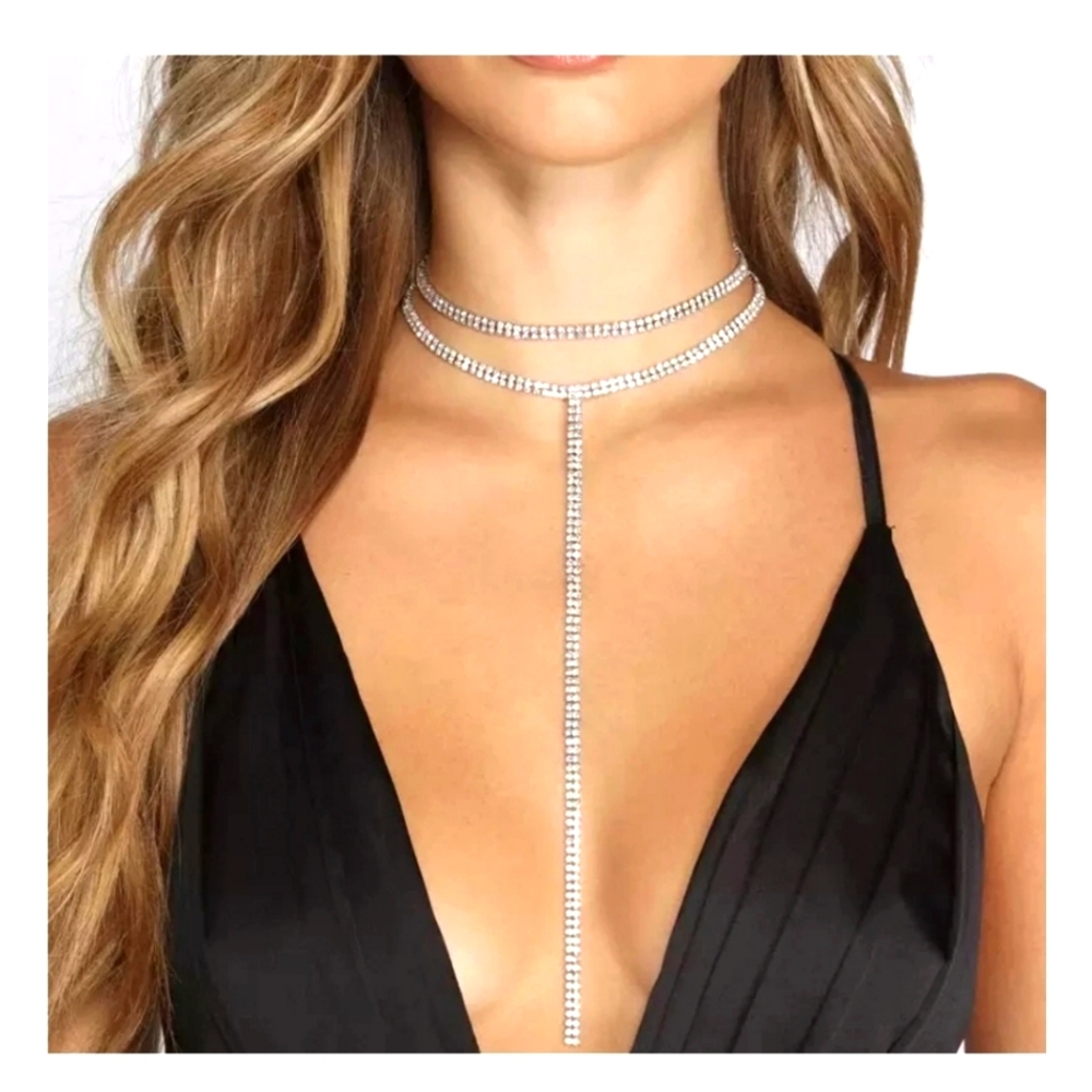 BODY JEWELRY CHOKER GOLD & CRYSTAL RAVE CLUB STATEMENT NECKLACE